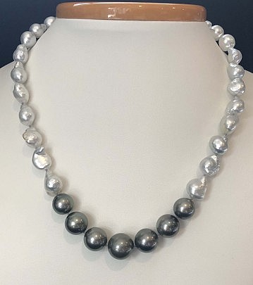 9mm-14mm White South Sea Baroque and Tahitian Pearl Necklace
