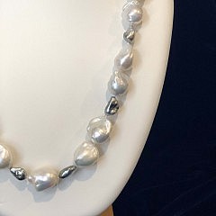 13mm-16mm White Baroque and Grey Keshi Pearl Necklace