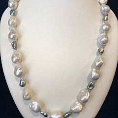 13mm-16mm White Baroque and Grey Keshi Pearl Necklace