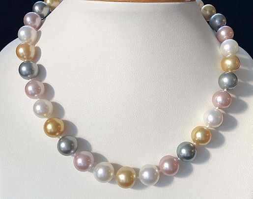 Very Fine 12mm-13.4mm Wouth Sea, Tahitian and Pink Fresh Water Pearl Necklace