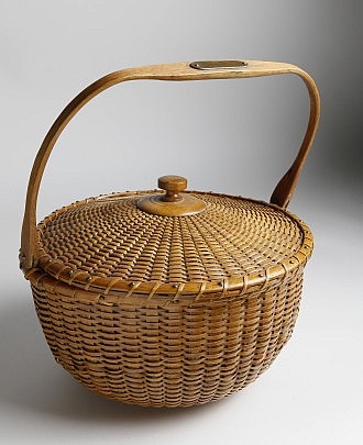 Arthur D Williams Rare Covered Nantucket Basket with Swing Handle