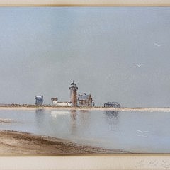 C.G. Davis Pastel on Artist Board Brant Point Lighthouse Nantucket Harbor