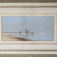 C. G. Davis Pastel on Artist Board “The Old Light-House Brant Point Nantucket Harbor”