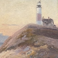 John Franklin Hawkins Oil on Canvas “Luminous Sunset at Sankaty Light, Nantucket”