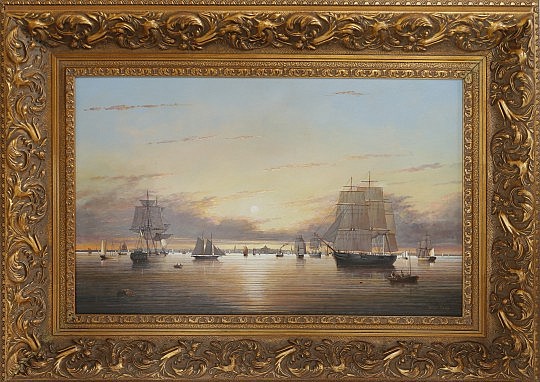 Brian Coole (United States / United Kingdon b. 1939) Oil on Board "Luminious Harbor Sunset" signed lower left Brian Coole