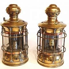 Pair of Antique Brass and Copper Ship