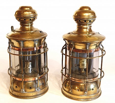 Pair of Antique Brass and Copper Ship