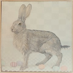 Virginia M. Greenleaf Oil on Canvas "Easter Hare" initialed lower left "VMG" and signed, titled and dated on reverse of canvas 