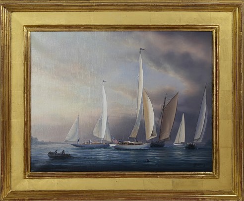 Tim Thompson (English b. 1951) Oil on Canvas "Parade of Sail", signed lower right Tim Thompson