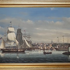 Salvatore Colacicco (Italian b. 1935) Oil on Board "Nantucket Harbor circa 1850" signed lower left Salvatore Colacicco