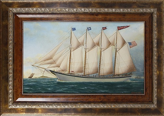 Reginald Nickerson Oil on Canvas "Portrait of the Four-Mast Schooner "Isaiah Hart"