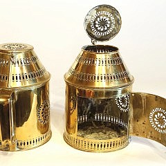 Pair of 19th c. Pierced Brass Round Carrying Lanterns