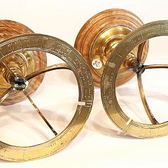 Pair of Early 19th c. French Brass Armillary Spheres on Turned Wood Bases