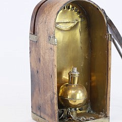 Small Antique Night Watchman’s Oil Lamp in Wood Carrying Case