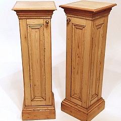 Pair of 19th C. English Pine Pedestal Cabinets