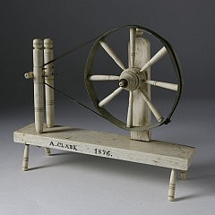 Rare Whalebone and Tin Spinning Wheel Model, inscribed “A. Clark 1876.”