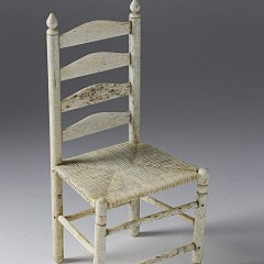 Scarce Whaleman Made Whalebone Ladderback Rush Seat Miniature Side Chair, circa 1840