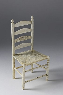 Scarce Whaleman Made Whalebone Ladderback Rush Seat Miniature Side Chair, circa 1840