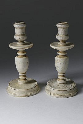 Pair of Scarce Whaleman Made Whalebone Candlesticks, circa 1870