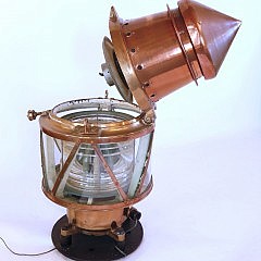 Large Copper and Brass Maritime Beacon with Fresnel Lens