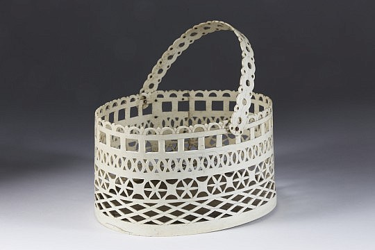 Whaleman Made Nantucket Pierced Lower Panbone Swing Handle Basket, circa 1850
