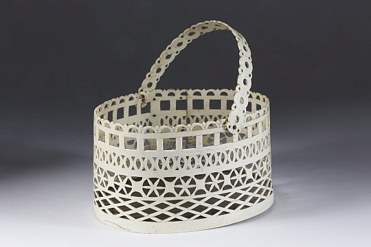 Whaleman Made Nantucket Pierced Lower Panbone Swing Handle Basket, circa 1850