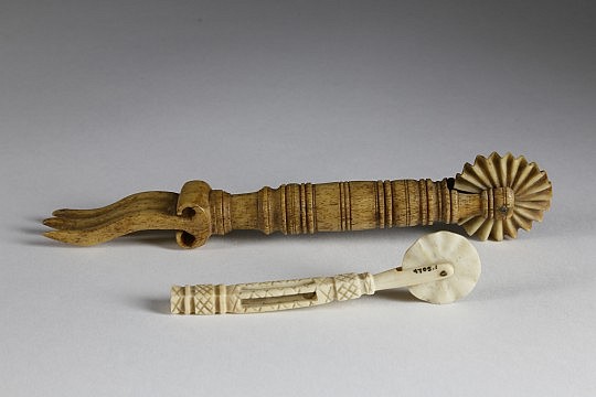 Whaleman Carved Whale Ivory Miniature Pie Crimper, circa 1860