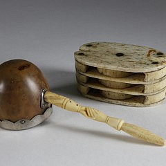 Whaleman Made Ivory, Silver and Nutshell Friendship Rum Ladle, circa 1840