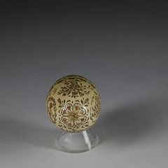 Whaleman Carved and Polychrome Scrimshaw Whale Ivory Thimble Holder, circa 1850