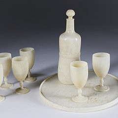 Scarce Whaleman Carved Whale Ivory and Whalebone Liqueur Service, circa 1870