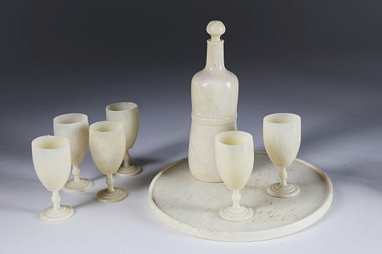 Scarce Whaleman Carved Whale Ivory and Whalebone Liqueur Service, circa 1870