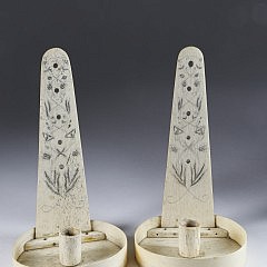 Scarce Pair of Whaleman Made Scrimshaw Whalebone Candle Sconces, circa 1850