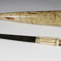 Whaleman Made Baleen and Whale Ivory Knife, circa 1870, Whaleman Carved Whalebone Fid, circa 1840-50