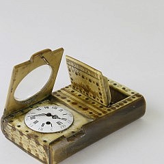 French Scrimshaw and Studded Horn Book Watch Holder and Snuff Box, 18th century