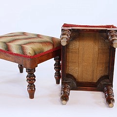 Pair of English Upholstered Flame Stitch Footstools