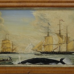 American School Oil on Tin “American and British Whaling Ships in the Artic, 2nd Half of the 19th century, unsigned