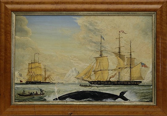 American School Oil on Tin “American and British Whaling Ships in the Artic, 2nd Half of the 19th century, unsigned