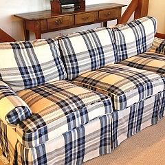 blue plaid settee