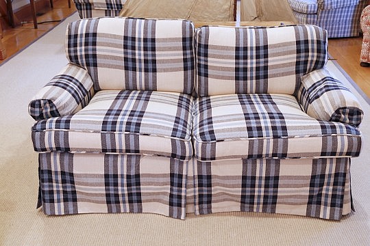 blue plaid settee