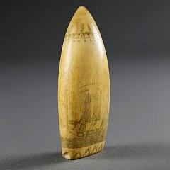 Fine Diminutive Scrimshaw Sperm Whale Tooth Attributed to Albro