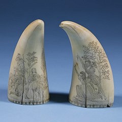 Pair of Whaler Scrimshawed Whale’s Teeth