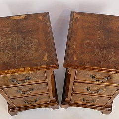 Pair of Antique English Burlwood Three-Drawer Side Chest of Drawers