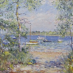 Jan Pawlowski Oil on Canvas “Sailboats Moored in Polpis Harbor”