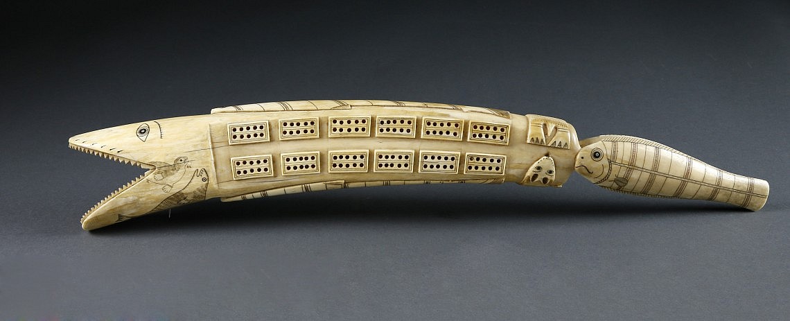Cribbage Board - Outstanding Carved Walrus Tusk Cribbage Board - Rafael