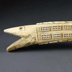 Outstanding Carved Walrus Tusk Cribbage Board