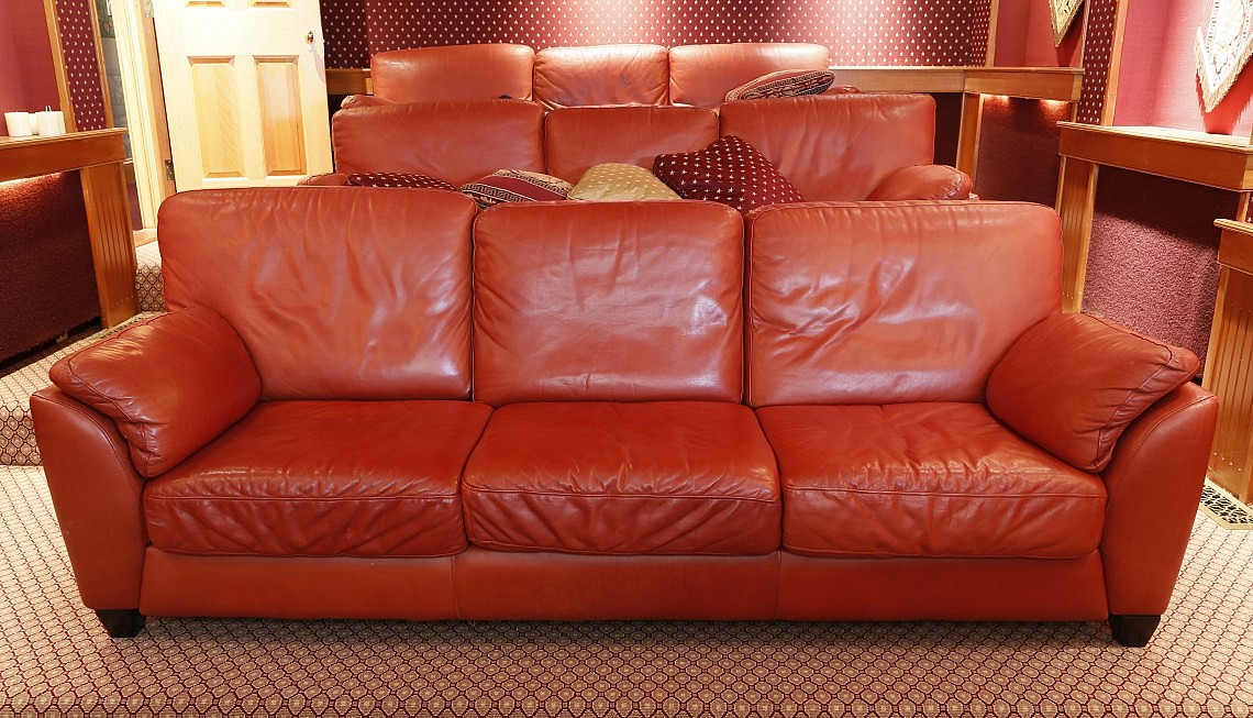 Sofa Red Leather Upholstered OverStuffed ThreeCushion Sofa Rafael