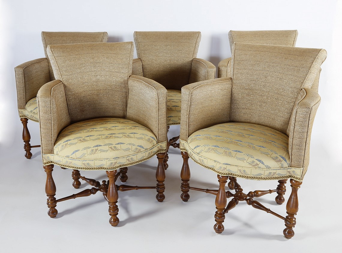 Armchairs - Five "Southwood" Upholstered 5-Leg Armchairs | Rafael Osona