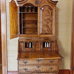 Douglas Partridge Dimes Chippendale Style Tiger Maple Secretary Bookcase