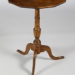19th Century Burlwood Dodecagon Top Tripod Candlestand Ending in Snake Feet