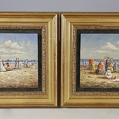 Group of Four Decorative Oils on Board "Beachside Victorians"